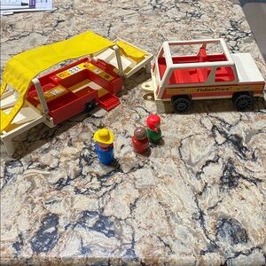 Vintage 1970’s Fisher-Price Little People Camper Set. 3 people. Has been played